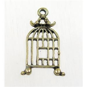 tibetan silver birdcage pendant, non-nickel, bronze, approx 12x22mm