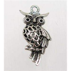 tibetan silver owl pendant, non-nickel, approx 13x26mm