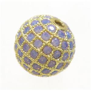 round copper beads paved zircon, gold plated, approx 6mm dia
