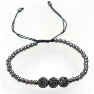 handmade bracelet with nylon wire, zircon bead, approx 50-60mm dia