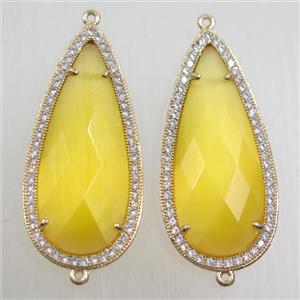 copper teardrop connector paved zircon with yellow crystal glass, gold plated, approx 18-40mm