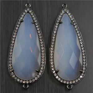 copper teardrop connector paved zircon with with opalite crystal glass, black plated, approx 18-40mm