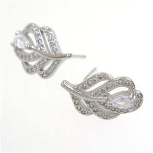 copper earring studs paved zircon, approx 11-17mm