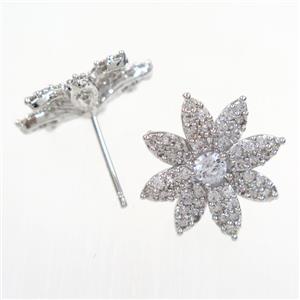 copper earring studs paved zircon, approx 18mm dia