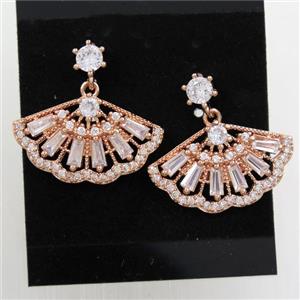 copper fan earring paved zircon, rose gold, approx 13-23mm