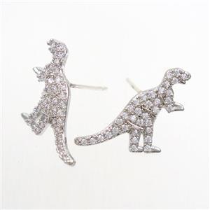 copper dragon Earring studs paved zircon, platinum plated, approx 10-22mm
