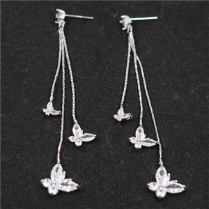 copper earring paved zircon, platinum plated, approx 7-12mm. 75mm length