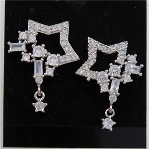 copper earring paved zircon, platinum plated, approx 15-18mm