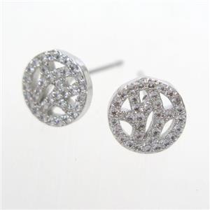 copper earring stud paved zircon, gold plated, approx 9mm dia