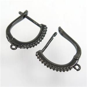 copper Earring hook paved zircon with loop, black plated, approx 15-17mm
