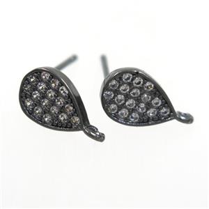 copper teardrop earring paved zircon, black plated, approx 6-9mm