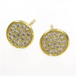 copper earring paved zircon, gold plated, approx 8mm dia