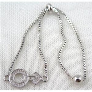 copper bracelet paved zircon, platinum plated, approx 10-20mm bead, 25mm length