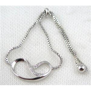 copper bracelet paved zircon, platinum plated, approx 10-20mm bead, 25mm length