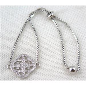 copper bracelet paved zircon, platinum plated, approx 10-20mm bead, 25mm length