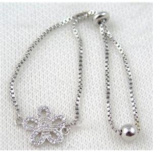 copper bracelet paved zircon, platinum plated, approx 10-20mm bead, 25mm length