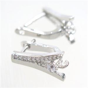 copper earring pave rhinestone with loop, platinum plated, approx 10-18mm