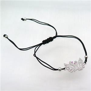 resizable nylon wire bracelet with swan pave zircon, platinum plated, approx 14-21mm, 24cm length