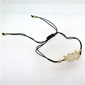 resizable nylon wire bracelet with swan pave zircon, gold plated, approx 14-21mm, 24cm length
