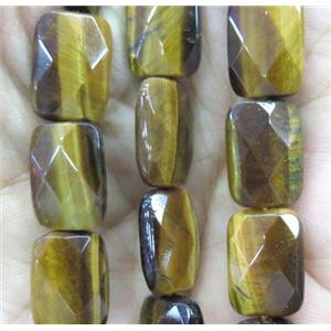 tiger eye stone bead, faceted rectangle, approx 10x14mm