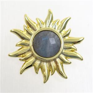 Labradorite sunflower pendant, gold plated, approx 9mm, 24mm dia