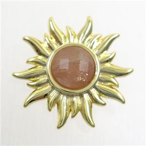 MoonStone sunflower pendant, gold plated, approx 9mm, 24mm dia