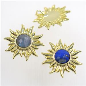 mix gemstone sunflower pendant, gold plated, approx 9mm, 24mm dia