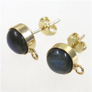 labradorite earring studs, gold plated, approx 8mm dia