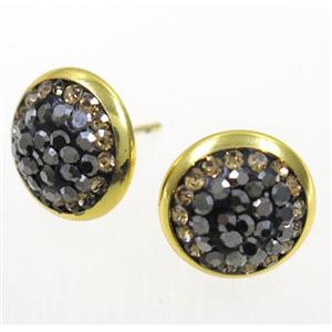 resin earring studs paved rhinestone, approx 12mm dia