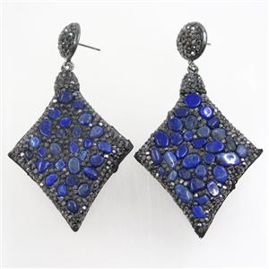 blue Lapis earring paved rhinestone, approx 40-55mm
