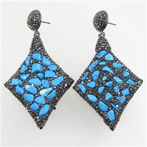 blue Turquoise earring paved rhinestone, approx 40-55mm