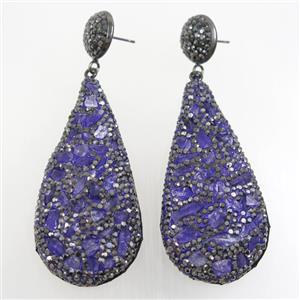 amethyst earring paved rhinestone, teardrop, approx 28-60mm