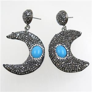 turquoise moon earring paved rhinestone, approx 15-35mm