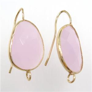 pink glass crystal earring with loop, gold plated, approx 15-20mm