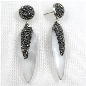 white glass crystal earring paved rhinestone, approx 13-40mm
