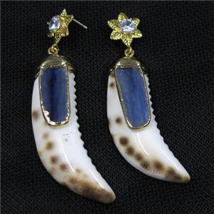 shell horn earring with blue kyanite, approx 17-60mm