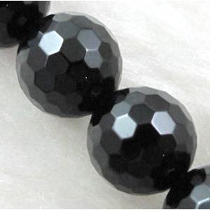 black tourmaline bead, faceted round, A grade, approx 4mm dia