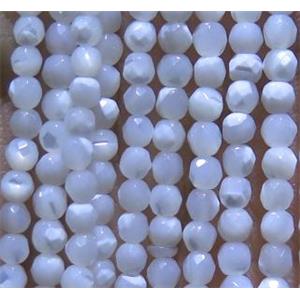 shell bead, faceted round, approx 3mm dia