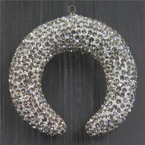 resin crescent pendant paved rhinestone, approx 40mm dia