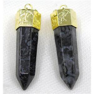 black snowflake jasper bullet pendant, gold plated, approx 15-50mm