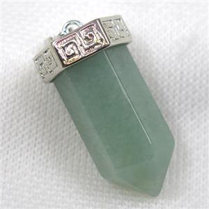 green aventurine bullet pendant, platinum, approx 15-35mm