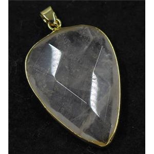 Clear Quartz pendant, faceted teardrop, gold plated, approx 25-35mm