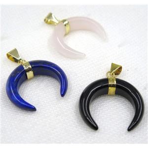 mix gemstone crescent pendant, gold plated, approx 30-35mm