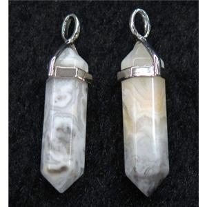 white crystal agate bullet pendant, approx 10-30mm