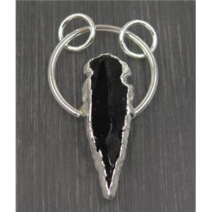 clear quartz pendant, arrowhead, black, silver plated, approx 15-50mm