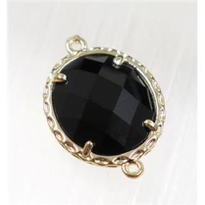 black Chinese Crystal Glass connector, oval, gold plated, approx 15x17mm
