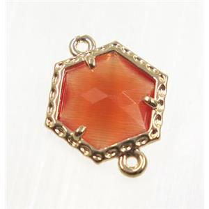 orange Chinese Crystal Glass connector, gold plated, approx 13mm