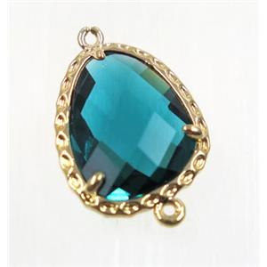 peacock green Chinese Crystal Glass connector, gold plated, approx 15-18mm