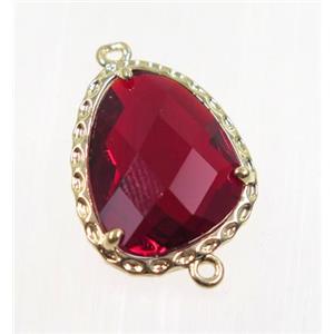 Ruby Chinese Crystal Glass connector, gold plated, approx 15-18mm