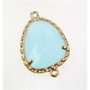 aqua Chinese Crystal Glass connector, gold plated, approx 15-18mm